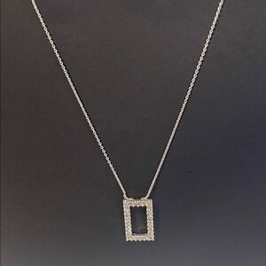 Silver Rectangle Pendant‎ Necklace Adjustable Chain Rhinestone Fashion Jewelry